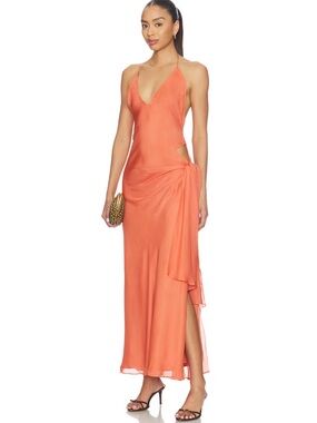 REVOLVE Orange Halter Side-Tie Maxi Dress